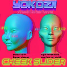 two blue and pink mannequin heads with the words check suder on them