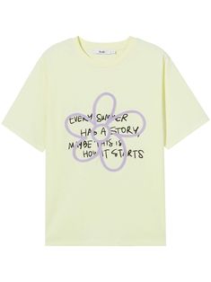 light yellow cotton blend jersey texture floral motif slogan print to the front crew neck drop shoulder short sleeves straight hem Oversized Text Print T-shirt For Spring, Trendy Yellow T-shirt With Letter Print, Oversized Yellow T-shirt For Spring, Oversized Yellow T-shirt With Letter Print, Spring Crew Neck T-shirt With Text Print, Yellow Relaxed Fit T-shirt With Text Print, Relaxed Fit Yellow T-shirt With Text Print, Trendy T-shirt With Embroidered Text For Summer, Oversized Yellow Letter Print Tops