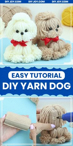 the instructions for how to make an easy yarn dog