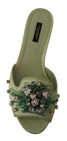 DOLCE & GABBANA Gorgeous brand new with tags, 100% Authentic Dolce & Gabbana slides flats shoes with crystal embellishment. Model: Slides flats Colour: Green Material: 100% Leather Sole: Leather Logo details Very high quality and comfort Made in Italy