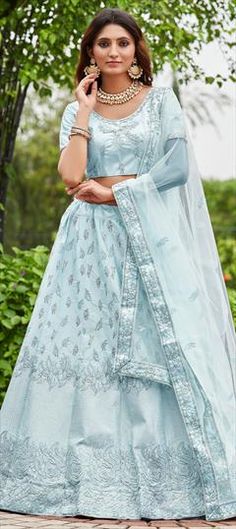 Blue color Lehenga in Satin Silk fabric with Embroidered work Blue Color Lehenga, Reception Lehenga, Diwali Sale, Wedding Blue, Reception Wedding, Satin Silk, Silk Satin, Silk Fabric, Blue Fashion