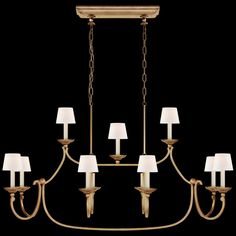 a chandelier with six lights hanging from it's sides and four lamps on each side