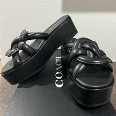 New, Never Worn They Are Very Comfy And Cushioned! Hidden Wedge Sneakers, Cork Sandals, Leather Mary Janes, Coach Shoes, Mary Jane Shoes, Wedge Sneaker, Platform Wedges, Platform Sandals, Black Sandals