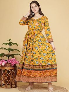 Mustard Yellow Floral Printed Anarkali Kurti For Women, Indian Dress, Indo Western Dress, Anarkali Dress, Indian Gown, Kurta, Fusion Dress VitansEthnics Anarkali Dress Indian, Kurti For Women, Printed Anarkali, Indian Tunic, Anarkali Kurti, Indo Western Dress, Indian Gowns, Family Event, Viscose Rayon