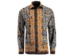 Madura Batik Shirt 100% handmade from the Indonesian island of Madura : Customise shirt size Bohemian Cotton Batik Print Shirt, Multicolor Cotton Batik Print Shirt, Patterned Batik Print Long Sleeve Shirt, Batik Shirt, Mens Oxfords, Piece Of Clothing, Button Downs, Batik, Custom Shirts