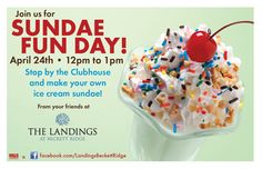 an ice cream and colored party flyer with sprinkles in a glass cup