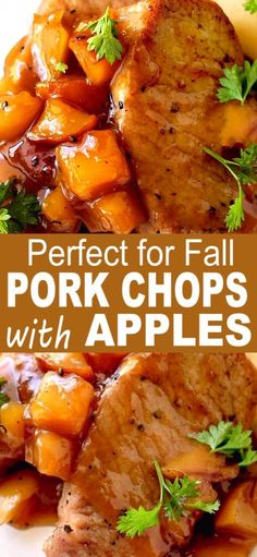 pork chops with apples and parsley on top