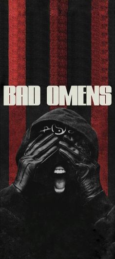 a movie poster with the words bad omens on it and an image of a person covering their face