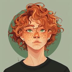 a drawing of a boy with freckles on his face and red curly hair