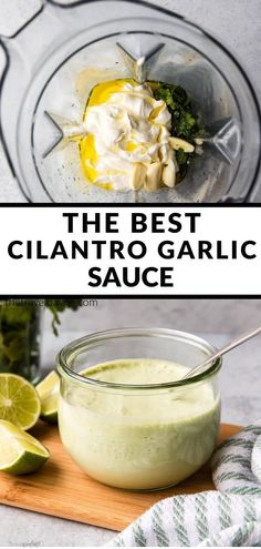 the best cilantro garlic sauce in a glass bowl