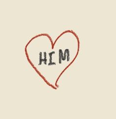 the word h e m written in black ink on a white background with a red heart