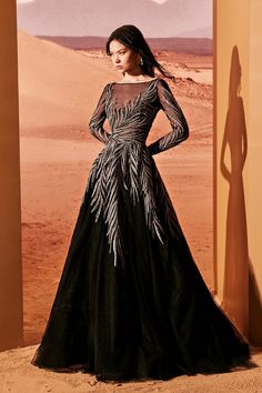 Long sleeves embroidered tulle dress – HerTrove Marchesa Couture, Tony Ward Couture, Black Tulle Dress, Runway Gowns, Embroidered Tulle Dress, Tulle Embroidery, Pakistani Fancy Dresses, Tony Ward, Midi Dress Style