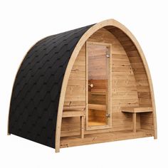 SaunaLife Model G3 Outdoor Home Sauna Kit | Garden-Series Outdoor Home Sauna Kit - Topture Small Resort Design, Backyard Sauna, Lakehouse Exterior, Outdoor Sauna Kits, Sauna Cabin, Arched Roof, Shingled Roof, Home Sauna, Sauna Kit