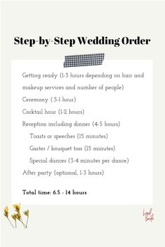 a wedding order form is shown with the words, step - by - step wedding order