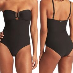 Sea Level Australia Swimsuit! Spinnaker U Bar Bandeau One Piece! Spinnaker Is This Season’s New Texture; An Elevated Textured Rib Designed In Sleek Styles To Fit And Flatter The Silhouette. Best Suited For Cups A To Dd Removable Soft Cups - Remove Cups To Give More Depth If You Have A Larger Bust Side Boning For Shape & Side Support Adjustable, Convertible & Removable Straps - Adjust For Comfort & To Ensure The Perfect Fit Powermesh Lining For Front & Back Support Fabric Composition: 84% Polyest Cheap Swimwear With Built-in Bra And Underwire, Cheap High Stretch Swimwear With Built-in Bra, Cheap T-back Swimwear With Built-in Bra, Luxury Ruched Underwire Swimwear, Luxury Lined Bustier Swimwear, Cheap Underwire Swimwear With Built-in Bra, Plunge Swimsuit, High Neck One Piece, Bandeau One Piece Swimsuit