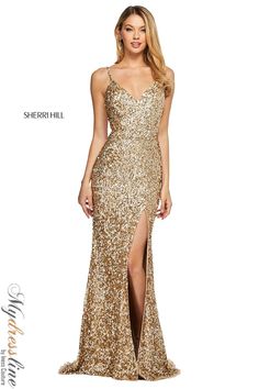 Looking for a show-stopping dress for your next big event? Check out the Sherri Hill 53449 from the Spring 2022 collection. This gorgeous gown features a fitted bodice with a sweetheart neckline and a flowing skirt with ruffle details. Perfect for prom or any other formal occasion, this dress is sure to turn heads. Gold Sweet 16 Dress, Gold Sweet 16, Gold Sequin Gown, Sherri Hill Prom Dress, Sweet 16 Dress, Sherri Hill Prom, Plastic Dress, 16 Dress, Dress Slim