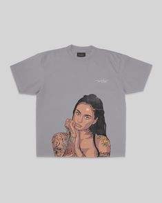 Kehlani Big Face Oversized Cement Tee - trainofthoughtcollective Gray Boxy Fit Top For Streetwear, Gray Drop Shoulder Top For Streetwear, Soft-washed Boxy Fit Tops For Streetwear, Soft-washed Boxy Top For Streetwear, Gray Soft-washed Tops For Streetwear, Oversized Short Sleeve Screen Print Top, Oversized Gray T-shirt With Screen Print, Oversized Artistic Cotton T-shirt, Soft-washed Boxy Fit T-shirt For Streetwear