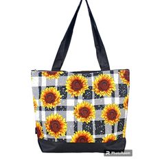 Brand New. Cute Ngil Sunflower Canvas Tote Travel Craft Bag. Makes A Great Gift, *Size: 17 "L X 4.5 "D X 14.5 "H *Canvas Tote Bag *Zipper Top Closure *Two Handles For Carrying * Comes With A Cosmetic/ Coin Pouch Attached Casual Yellow Bags With Zipper Closure, Everyday Yellow Floral Print Bags, Yellow Floral Print Bag For Daily Use, Yellow Floral Print Bags For Daily Use, Everyday Sunflower Tote Bag, Everyday Black Bag With Floral Print, Everyday Sunflower Design Tote Bag, Casual Yellow Shoulder Bag With Zipper Closure, Yellow Floral Print Everyday Bag