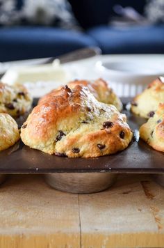 chocolate chip muffins on a tray ready to be eaten