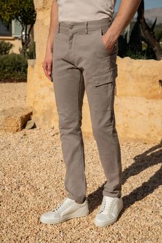 Grey stretch cotton cargo - Made in Italy Cargo Trousers, Trouser Suits, Tie Shoes, Tie And Pocket Square, Jacket Sale, Classic Shirt, Pocket Square, Evening Wear