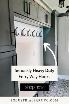 an entry way hook is shown with the words seriously heavy duty entry way hooks on it