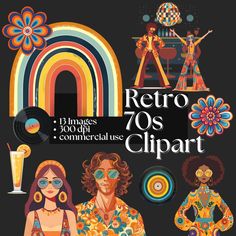 the retro 70s clipart poster is shown