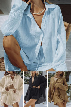 Cotton Linen Solid Set, One Matching 2Piece Set, Long Sleeve Lapel Shirt Top Matching Elastic Waist Short Pant! Buy any 3 Get 15%off! 🔥Fit for Girls Laides Street Wearing, Back to School Outfits. Long Sleeve Sets For Beach Season Day Out, Solid Long Sleeve Beach Sets, Long Sleeve Beach Sets For A Day Out, Beach Sets With Solid Color And Long Sleeves, Relaxed Fit Long Sleeve Beach Set, Beach Long Sleeve Relaxed Fit Set, Short Pant, Cheap Clothing, Elastic Waist Shorts