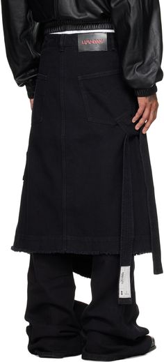 Relaxed-fit non-stretch denim skirt. · Wrap construction · Belt loops · Self-tie fastening at waistband · Four-pocket styling · Raw edge at hem · Patch pockets at back Supplier color: Black Black Denim Midi Skirt, Stretch Denim Skirt, Black Apron, Black Denim Skirt, Latest Skirts, Denim Maxi Skirt, Mermaid Skirt, Black Midi Skirt, Denim Midi Skirt