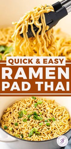 quick and easy ramen pad thai noodles in a white bowl with chopsticks