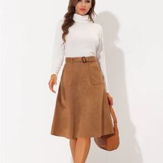 Nwt! Adorable Brown Faux Suede A-Line Skirt, Perfect For Fall And Winter. See Photos For Retailers Description. It Has Pocketssss! Light Brown Skirt Outfit, Fall Knee-length Belted Skirt, Spring Brown A-line Skirt, Casual Brown A-line Skirt, Brown Midi Skirt With Pockets, Suade Skirt, Brown A-line Winter Skirt, Relaxed Knee-length Brown Skirt, Knee-length Lined Brown Skirt