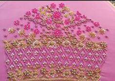 Luxury Pink Blouse With Resham Embroidery, Luxury Pink Embroidered Blouse Piece, Pink Semi-stitched Handwork Blouse Piece, Pink With Gold Aari Work Blouse, Semi-stitched Pink Embellished Blouse Piece, Easy Work, Sleeve Designs, Blouse Designs