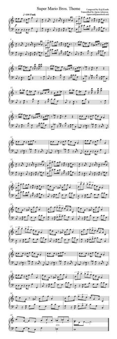 sheet music for piano with notes in the bottom right corner and on the left side