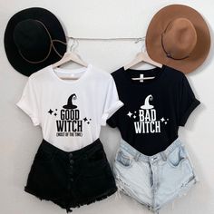 Celebrate spooky season with your best witch in these fun matching Good Witch Bad Witch Shirts! These fun BFF Halloween shirts are perfect for Halloween parties or any day you are out and about with your favorite witch! =) **Each shirt is sold separately, to create a set simply add a second shirt to your cart =)  ♡STYLE Say hello to your new favorite t-shirt! All of our shirts are made with the highest quality materials and are super soft and cozy! Bella and Canvas Brand Shirts Rolled Sleeves in Best Friend Halloween, Witch Shirts, Bff Matching, Bad Witch, Matching T Shirts, Good Witch, The Worst Witch, Halloween Shirts, Halloween Parties