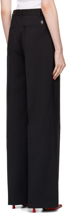 Loose-fit and wide-leg lightweight plain-woven stretch virgin wool-blend trousers. · Belt loops · Four-pocket styling · Zip-fly · Pleats at front · Creased legs · Darts at back · Silver-tone logo hardware at back Supplier color: Black Formal Wide Leg Pants With Side Pockets, Semi-formal Wide Leg Pants With Pockets, Wide Leg Pants With Pockets For Office, Semi-formal Wide-leg Dress Pants With Pockets, Wide Leg Dress Pants With Side Pockets For Work, Formal Ankle-length Wide Leg Pants With Pockets, Formal Wide-leg Pants With Pockets, Formal High-waisted Dress Pants With Side Pockets, Formal Dress Pants With Side Pockets, Ankle-length