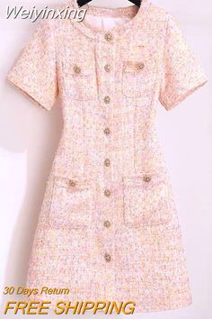 Shipping: Worldwide Express Shipping AvailableDelivery time: 🚚7-15Days Fast ShippingReturns: Fast refund,💯100% Money Back Guarantee. Casual Tweed Dress With Short Sleeves, Pink Short Sleeve Mini Dress For Fall, Pink Mini Tweed Dress For Spring, Summer Beige Tweed Dress, Spring Mini-length Tweed Dress With Buttons, Spring Tweed Mini Dress With Buttons, Spring Mini Length Tweed Dress With Buttons, Summer Short Sleeve Tweed Dress, Spring Tweed Button Dress