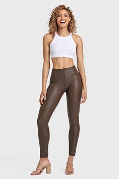 WR.UP® Faux Leather - High Waisted - Full Length - Brown Freddy Pants, Curvy Pants, Flattering Pants, Womens Summer Shorts, Sports Activewear, Summer Denim, Date Nights, Maternity Pants, Sunday Brunch