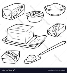 different types of bread and butter on a white background