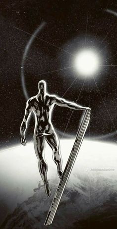 an illustration of a man on skis in space