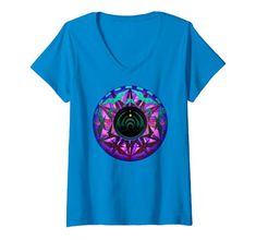 a women's v - neck shirt with an image of a flower in the center