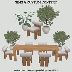 an image of a table and chairs with potted plants in the middle for sims 4 custom content