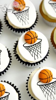 cupcakes with basketball and net on them