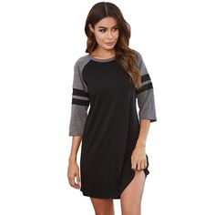 This comfy and cute jersey-syle nightshirt is sure to your new favorite bedtime attire. Featuring an o-neck and made with a soft, cotton blend for comfort and style. Comes in three fabulous colors from which to choose. Casual Black Sleepwear For Sleepovers, Casual Crew Neck Summer Nightgown, Black Cotton Cozy Sleepwear, Cozy Black Cotton Sleepwear, Summer Cotton Crew Neck Nightgown, Summer Crew Neck Nightgown For Loungewear, Summer Cotton Nightgown With Crew Neck, Comfortable Black Sleepwear For Spring, Casual Cotton Crew Neck Nightgown