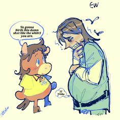 a cartoon drawing of a woman and a pig talking to each other, with the caption'you are evil '