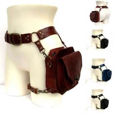 none Steampunk Outfits, Waist Bag Fashion, Thigh Bag, Medieval Belt, Steampunk Leather, Fair Outfits, Leather Waist Bag, Style Steampunk, Leg Bag