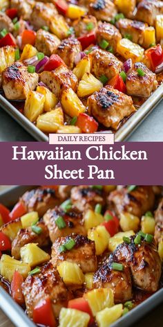 Hawaiian Chicken Sheet Pan, pineapple chicken, sheet pan dinner, easy weeknight meal, Hawaiian flavors, one-pan meal Sheet Pan Hawaiian Pineapple Chicken, Sheet Pan Meals Chicken, Pineapple Glaze, Chicke Recipes, Pan Recipe, Hawaiian Chicken, One Pan Meals, Sheet Pan Recipes, Juicy Chicken