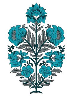 a blue and gray floral design on a white background