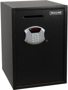 a black safe box with the electronic keypad on it