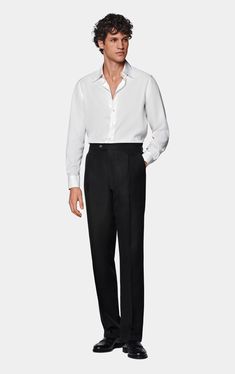 Black Pleated Duca Pants in Linen Silk | SUITSUPPLY US Black Weave, Tuxedo Pants, Men’s Suits, High Rise Pants, Scarf Hat, Straight Pants, Suspenders, Straight Leg Pants, Workout Pants