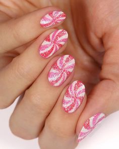 Sweets Nail Art, Pink Peppermint Nails, Peppermint Nail Art, Christmas Nails Peppermint, Candyland Nails, Candy Land Nails, Candy Nails Designs, Sweets Nails, Peppermint Nails