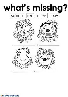 an image of what's missing? with four cartoon faces and the words mouth, eye